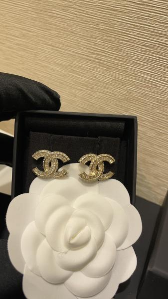 Versatile Style Gold Luxury Earrings Double C Stud Earrings With Diamond Accents