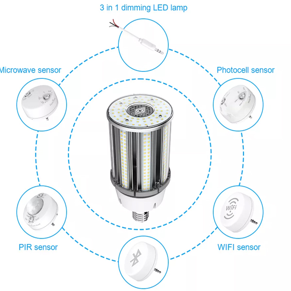 Aluminum Glass LED Corn Cob Light Bulbs Remote Control For Warehouse