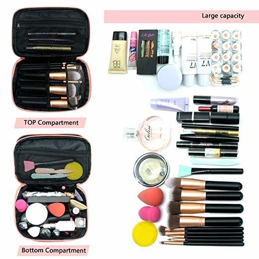 2 Layer Large Capacity Travel Makeup Organizer Case With Belt Strap Holder