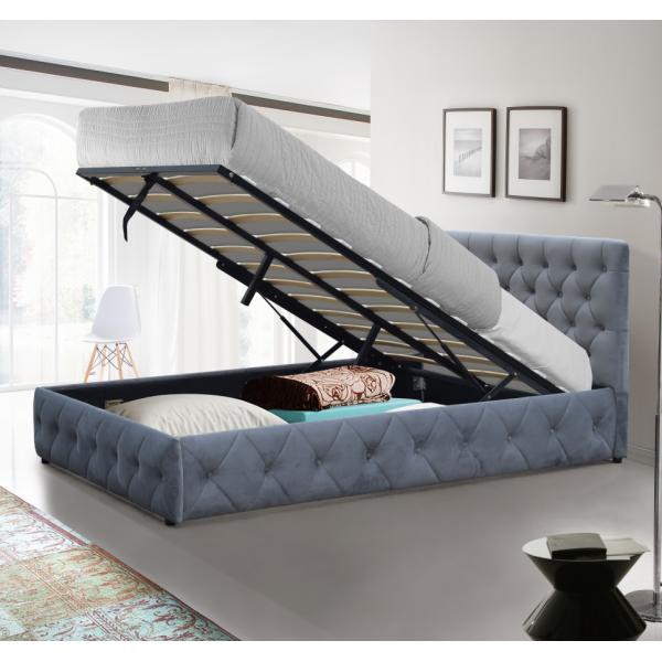 Plush Velvet Upholstered Ottoman Bed Frame King Size Storage Bed For Bedroom