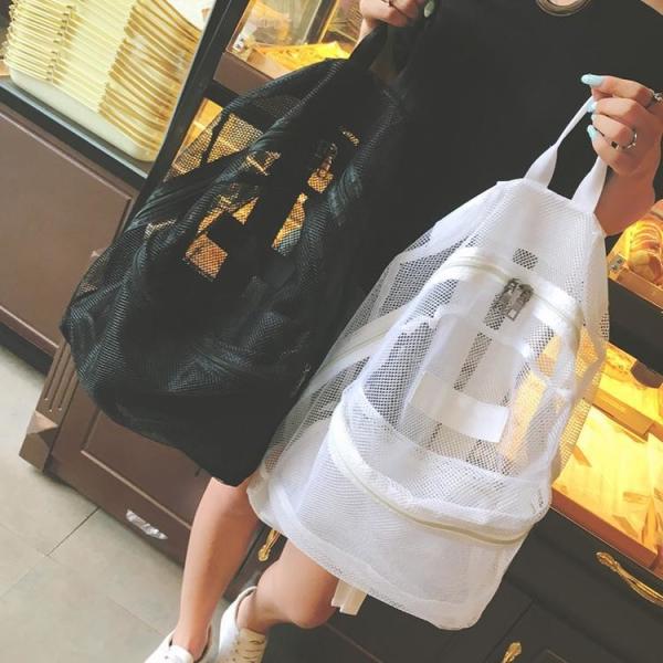 Summer New Backpack Nylon Mesh Transparent Letter Bag Trendy Women'S Bag Travel Bag Casual Student Bag