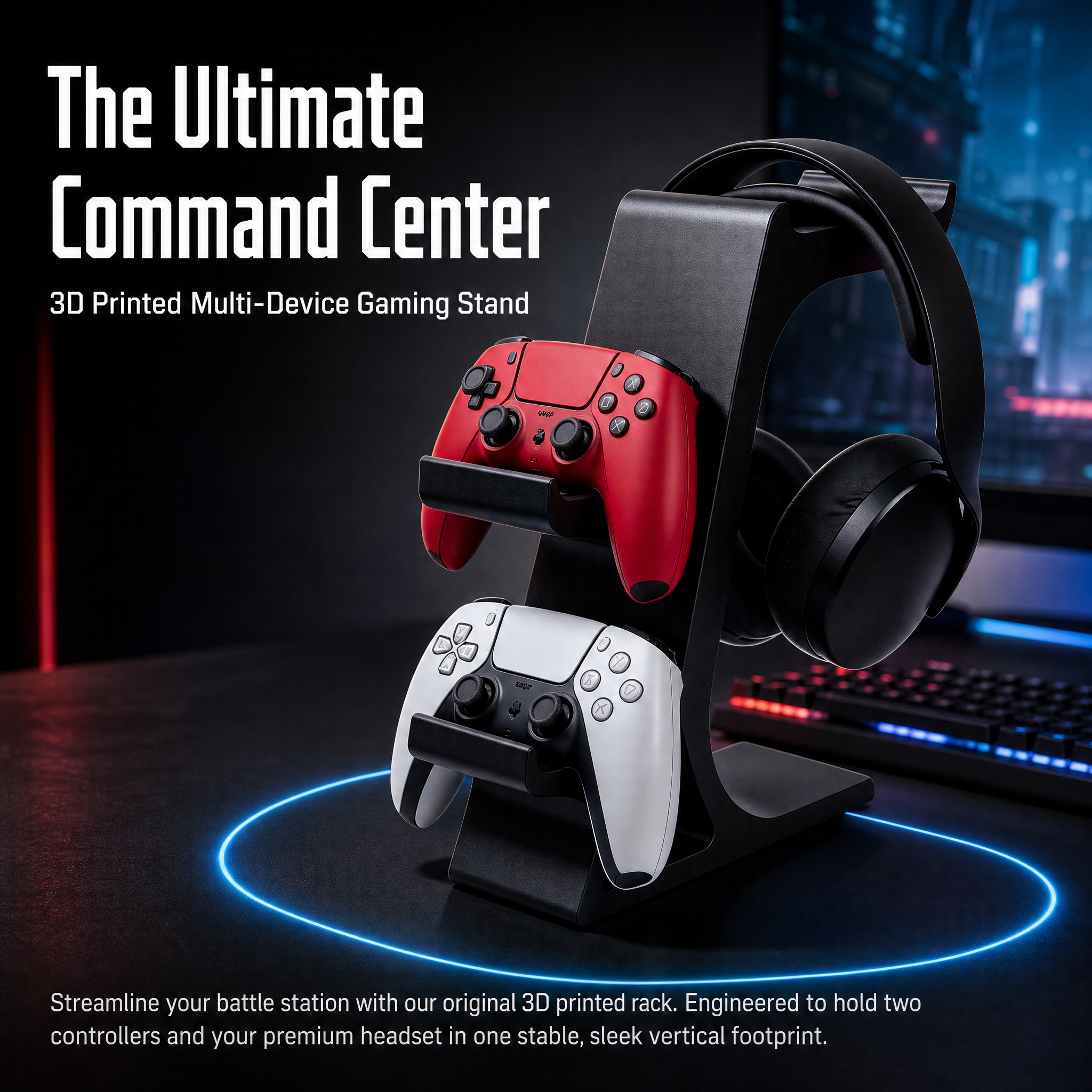 Child Safe Digital 3D Printing Multi Position Space Saving Headset And Controller Stand