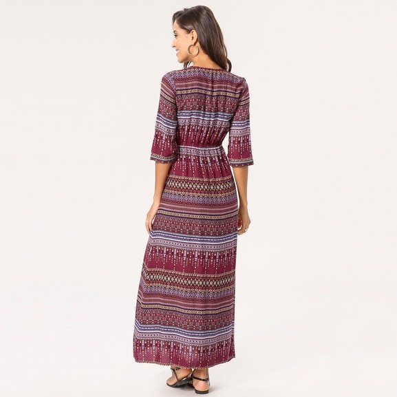 Newest Design Women Boho Maxi Dress with Button Panel