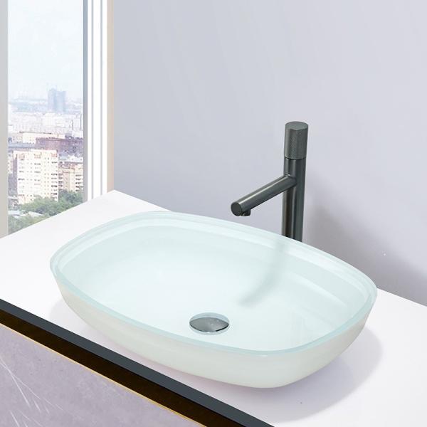 High Glossy White Tempered Bathroom Wash Basins Melon Shape Countertop Basin Sinks