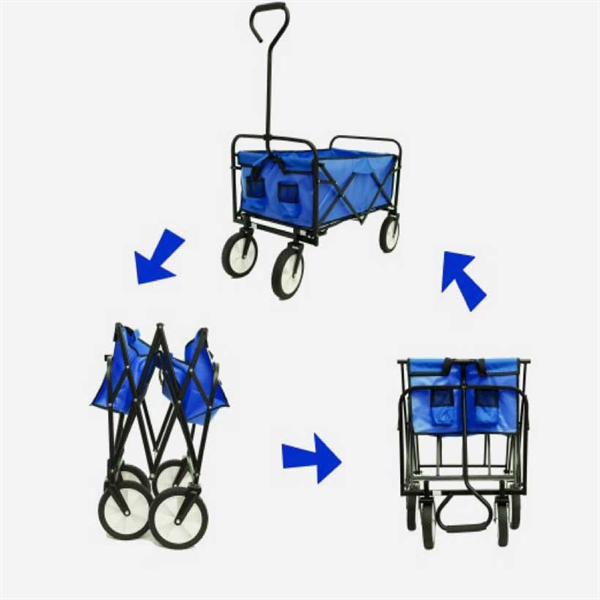 Portable Blue Collapsible Wagon Hiking Heavy Duty Folding Wagon Four Wheel