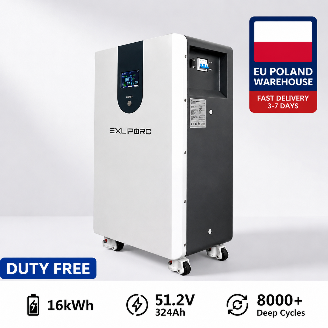 EXLIPORC 16.58kWh 324Ah High-Density LiFePO4 Battery System with 8000+ Cycles for Home Energy Storage