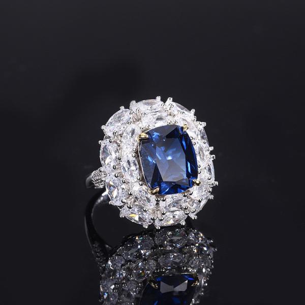 Lanciashow 925 Solid Silver Women Ring with Synthetic Ruby/Emerald/Sapphire for Party, Wedding, Engagement Y093 11.6mmx9
