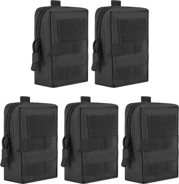 Molle Pouche, 5pc Tactical Molle Pouches Gadget EDC Pouch Hanging Waist Pocket For Hunting Sport Black