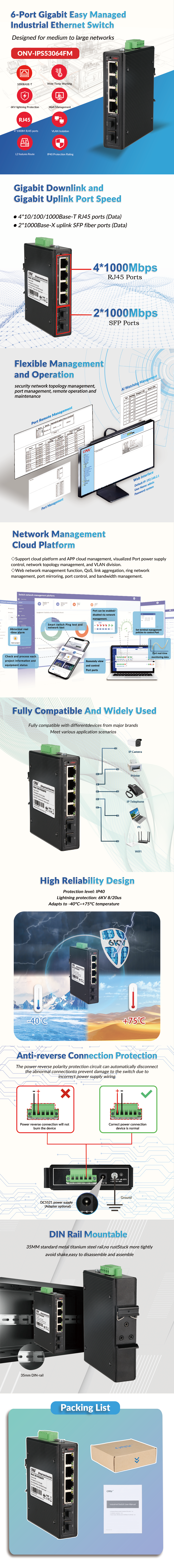 6 Port Gigabit Easy Managed Ethernet Switch Industrial Grade Wide Temperature
