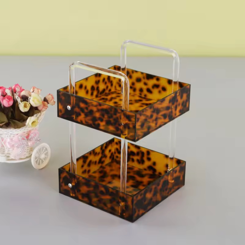 Best Seller Acrylic Double-layer Customizable Leopard Print Snack Rack Storage Rack Shelf for Living Room Office