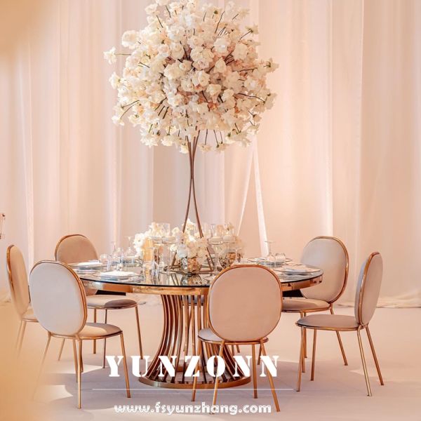 New Gold Frame Hollow Design Event Party Wedding Round Dinning Table Set