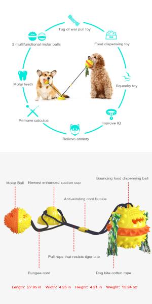 OEM Tug Of War Suction Dog Toy / Squeaky Dog Treat Ball Dispenser