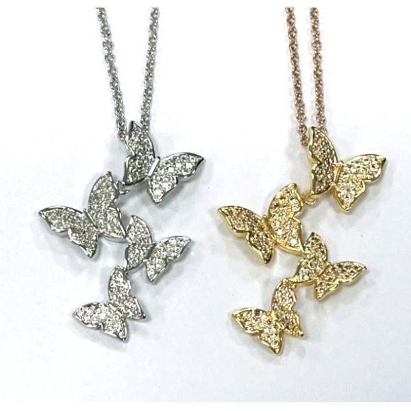 925 Plata Esterlina Blanco Oro Revestido Micron Pave 4 Mariposas Colgante de Encanto Para Mujeres