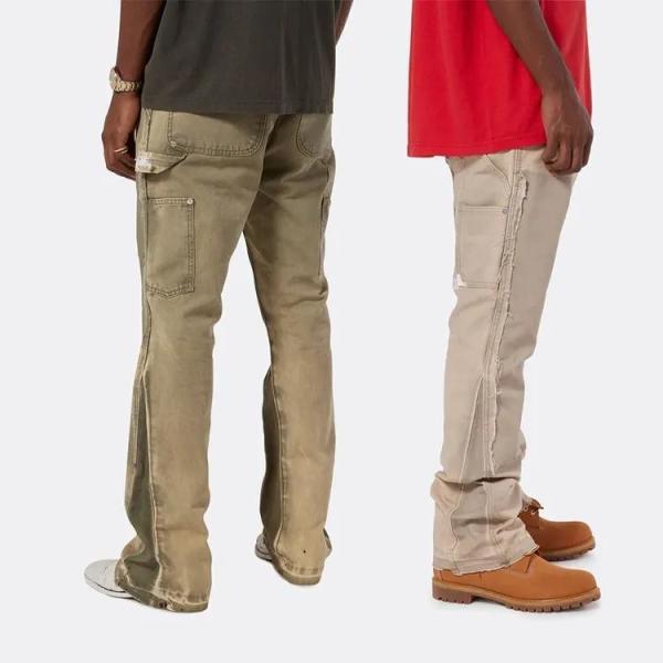                  Multi Pocket Cargo Trouser for Men Custom Hiking Work Pants Vintage Sportswear Knitted Washed Jeans             
