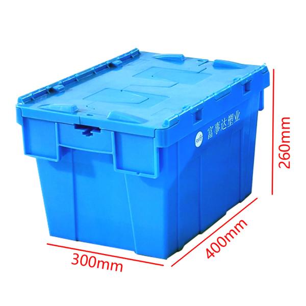 Recyclable 21L 60L Stacking Crate HDPP Tote Attached Lid Nest Plastic Shipping Crates