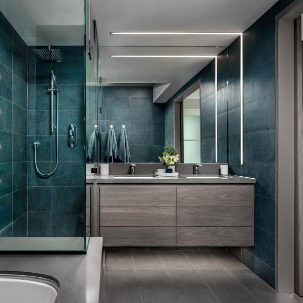 Wall Mounted Melamine Bathroom Vanity Cabinet Handless Modern Waterproof Dark Wooden
