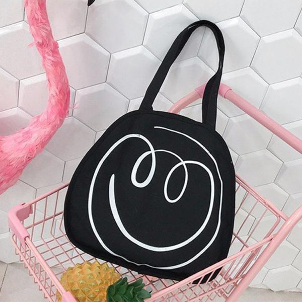 Spring / summer 2018 new Japanese smiley face printed canvas bag women shoulder bag art handbag