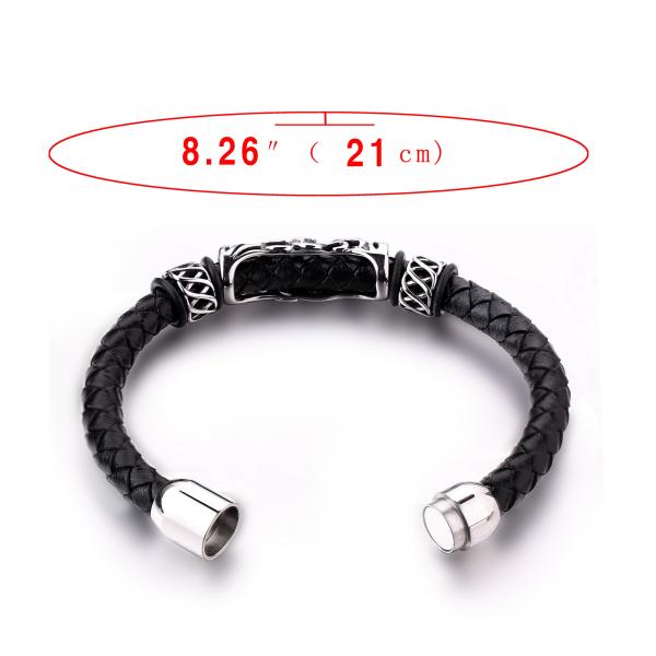 Cheap price black plated the north skull metal charm black leather men skull bracelet for wholesale