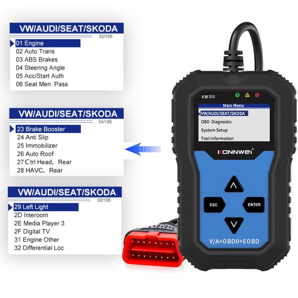 German vehicles Car Diagnostic Code Scanner device KW350 full system OBD2 EOBD protocol