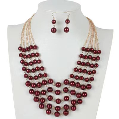 Fashion Simple Women Necklace Earrings Pearl Jewelry Set