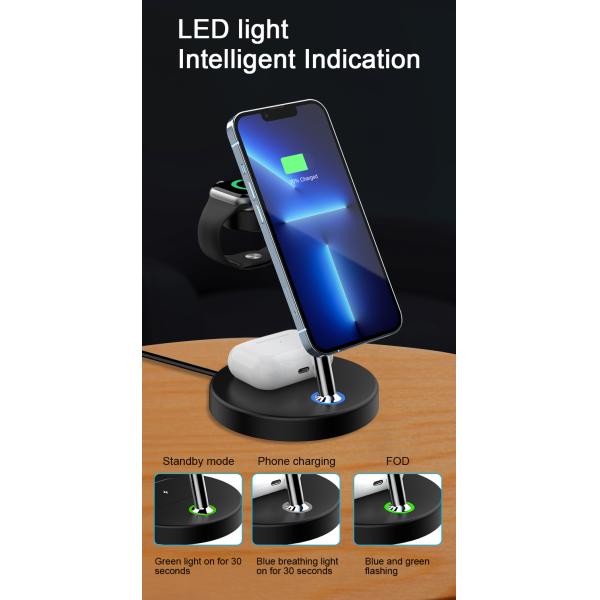 FCC Certified Magnetic Portable Charger , 4 In 1 Wireless Charging Station 15w