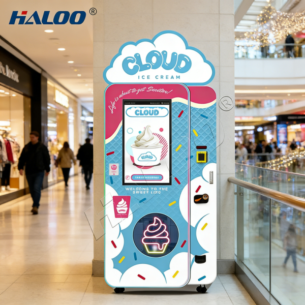 Haloo ice cream vending machines with top light box and worm gear reducer, Embraco 1.5P compressor imported from Brazil