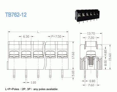 15A Insulated Barrier Terminal Block , Power Wire Terminal Connectors