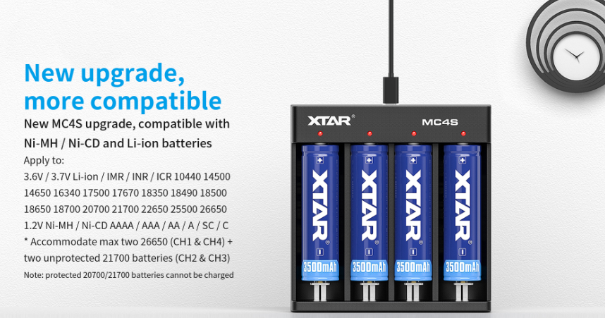 5V 2.1A Xtar Mc4s   Li Ion Battery Chargers   Intelligent Lcd Battery Charger 100mA