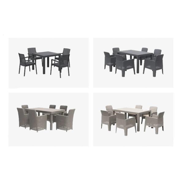 Custom Logo Nordic Plastic Rattan Dinning Table and Chair Set for Leisure Stackable Design