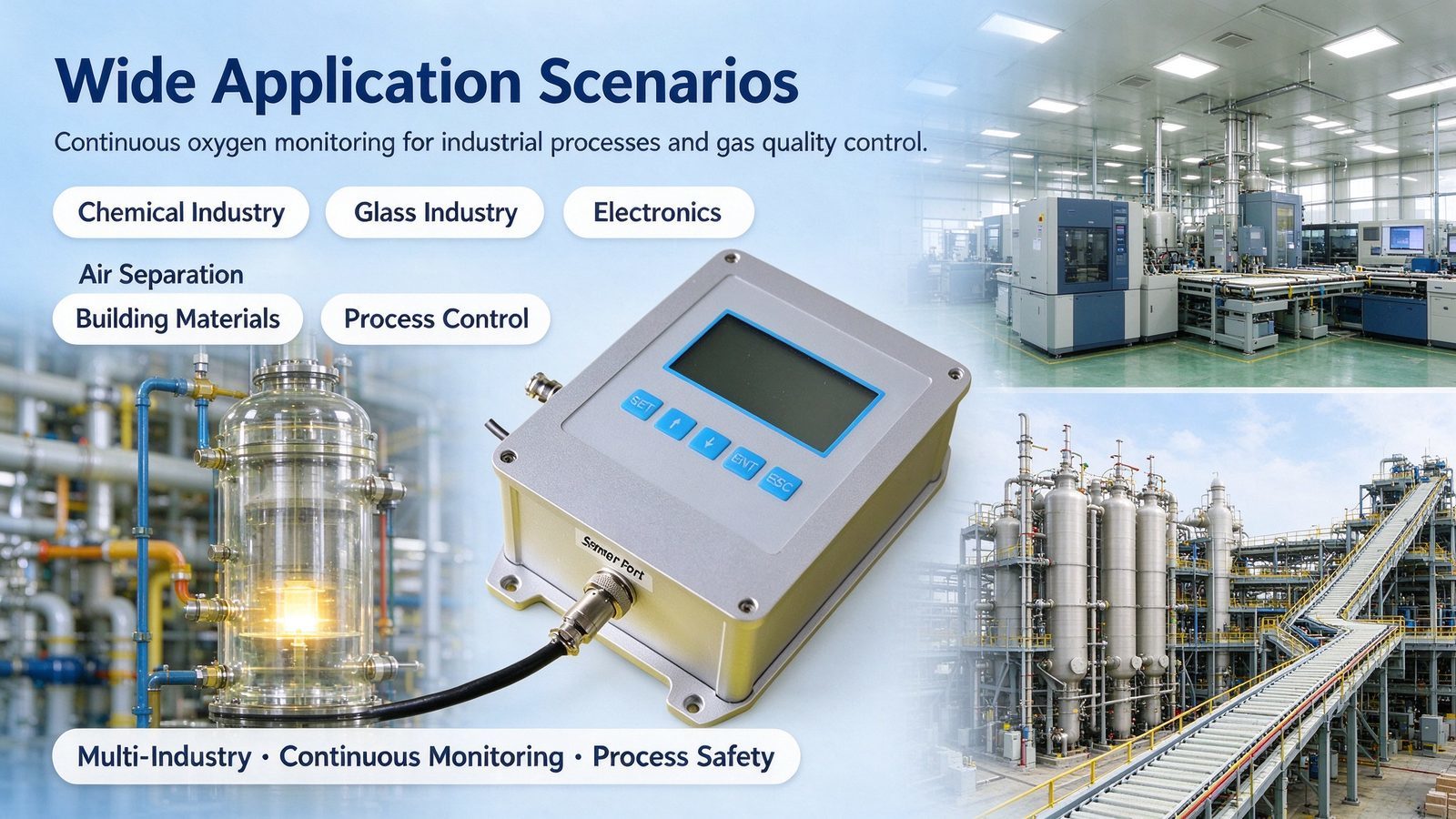 Zirconium Oxide Dual Ion Flow Oxygen Gas Analyzer Detector Sound Alarm O2 Measurement 25%