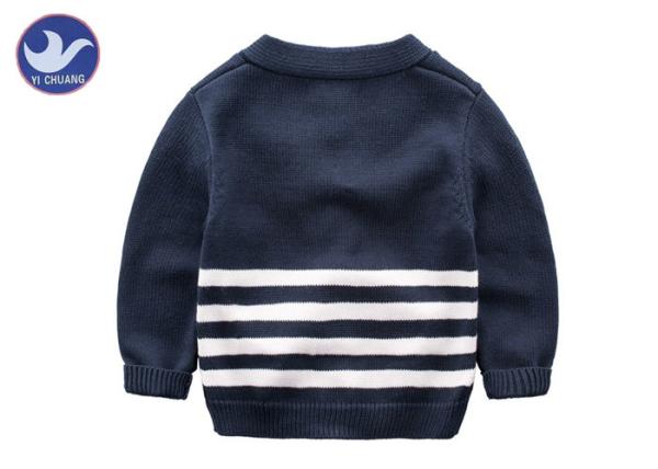Children Stripes V Neck Boys Cardigan Sweater Long Sleeves Navy Color OEM