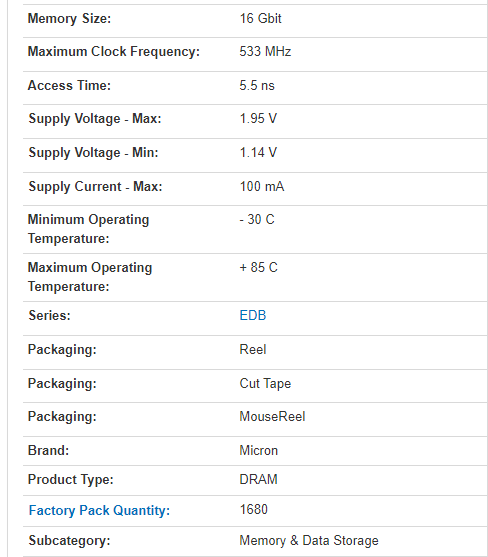 EDBA164B2PR-1D-F-R    Micron  DRAM LPDDR2 16G 256MX64 FBGA QDP