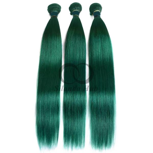 Green Straight Remy Human Hair Bundles Sew In Weave Bundles Brazilian Bundle Deals