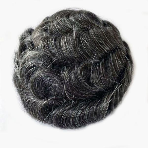 Homens heterossexuais Toupee Cabelo humano Perucas reais 100% cinza Full PU pele fina
