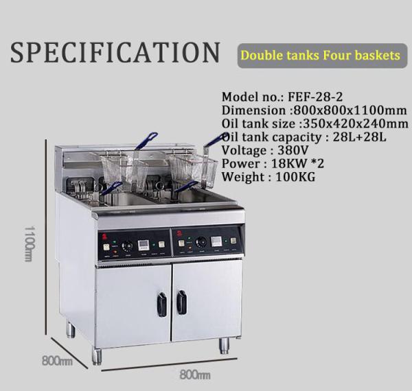Electric Restaurant Deep Fryer 28L*2 2 Tank 4 Basket Overheat Protection 800x805x1100