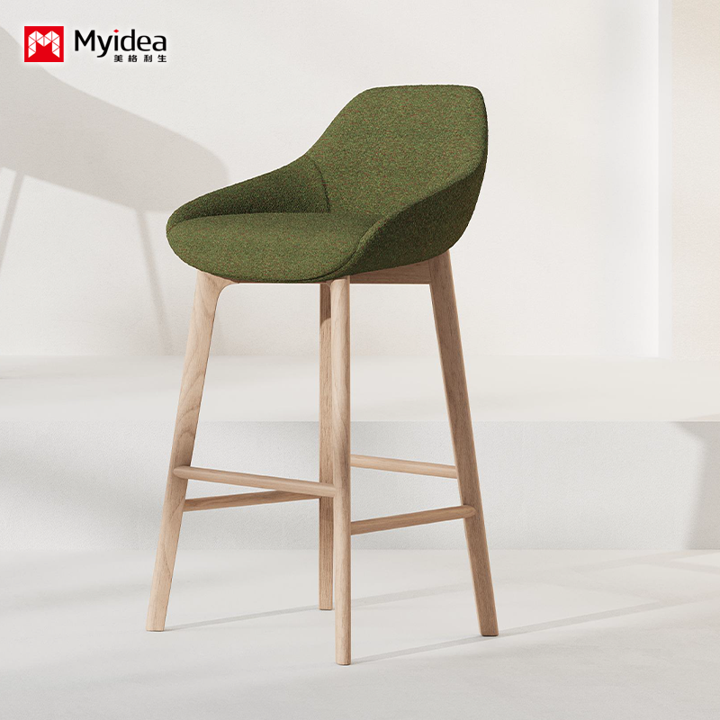 Commercial-Grade Eco-Friendly Fabric Bar Stool with Natural Wood Base Contemporary Design for Cafs Restaurants Boutique Hotels