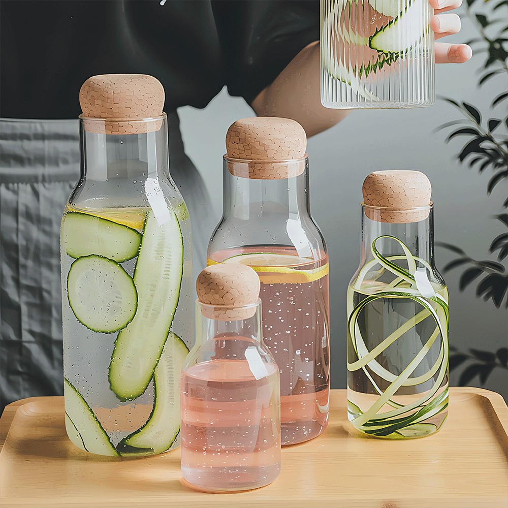 Heat Resistant Borosilicate Glass Drinking Water Bottle With Screw Cap For Beverage