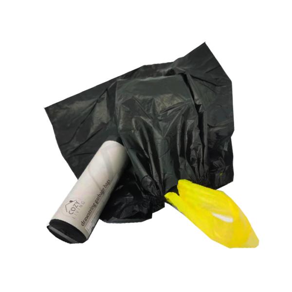 500x600mm 30 Micron 1.2 Mil Recyclable Reusable Bags Drawstring Black Bin Bags