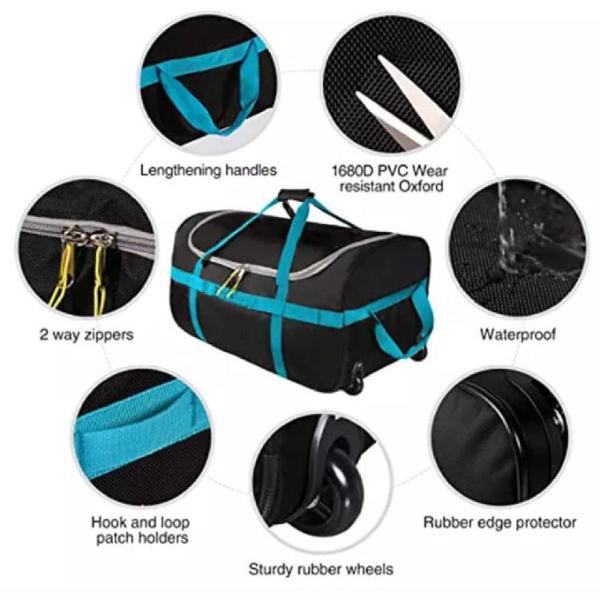 складная спортивная сумка вагонетки багажа перемещения 85л завальцовки с емкостью колес большой