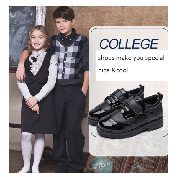 School Uniform Hook Loop Fastener Stylish Kids Shoes