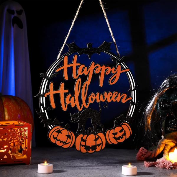 Decoración de la puerta de entrada de madera personalizada de calabaza