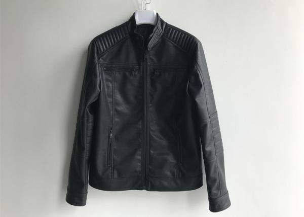 Solid Color Mens PU Jacket , Casual Style Fashion Pu Faux Leather Jacket Coat