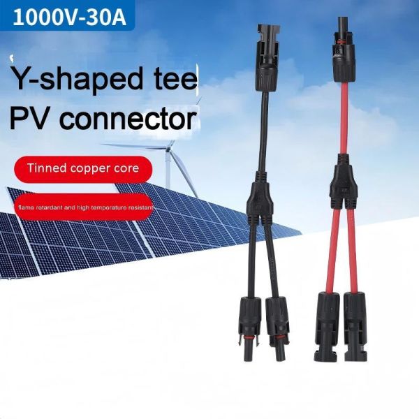 Y-type 3-way 1000V 6mm² MC4 photovoltaic connector for solar panel parallel connection, capable of splitting a solar panel into two