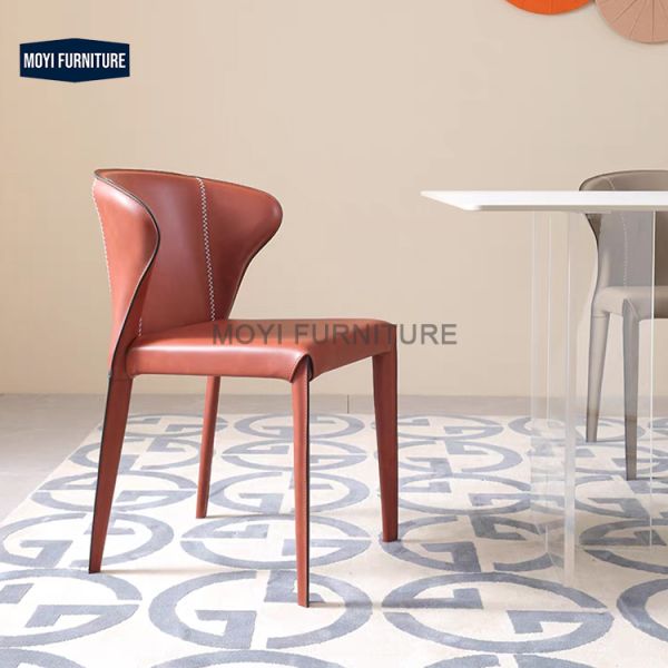 Modern Italian Minimalist Saddle Leather Chair Ideal for Home Bar Coffee Shops Milk Tea Shops Commercial Hotel Furniture