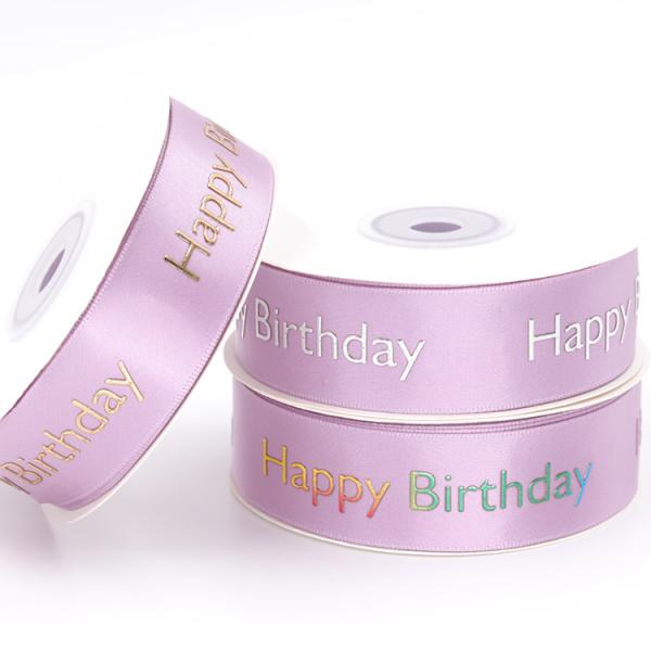 Smooth Surface Silver Printed Ribbon , Single Face Pink Fabric Ribbon
