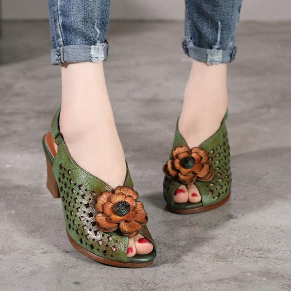 S486 0 Spring And Summer New Fish Mouth Hollow High Heel Fashion Women'S Shoes, Leather Flowers, Ethnic Style Single Sho