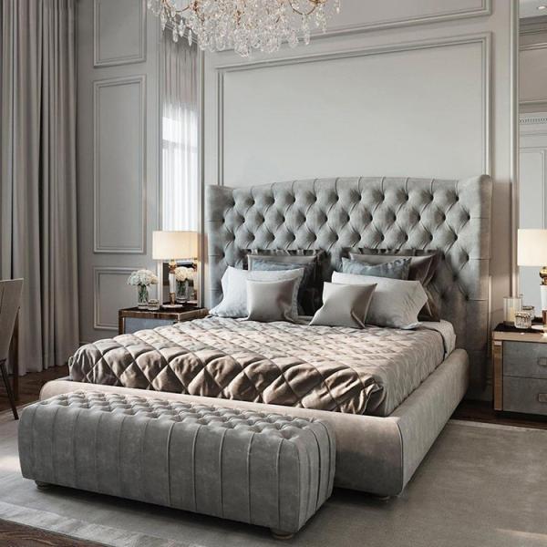 Italian Style Modern Luxury King Size Bed Cama Diamond Tufted