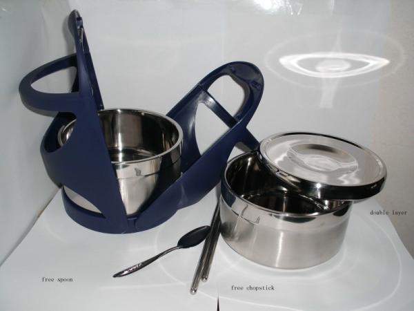 double layer lunch box & keep warm food carrier & stainless steel hand pan
