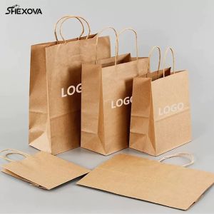 Eco Friendly Custom Kraft Paper Bags With Sturdy Handless For Takeway Fast Food