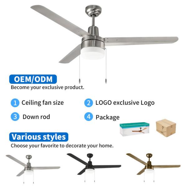 Unique 48 pouces 3 lame de fer puissant éclairage décoratif ventilateur de plafond chambre à coucher rotatif ventilateur de plafond LED avec lumière